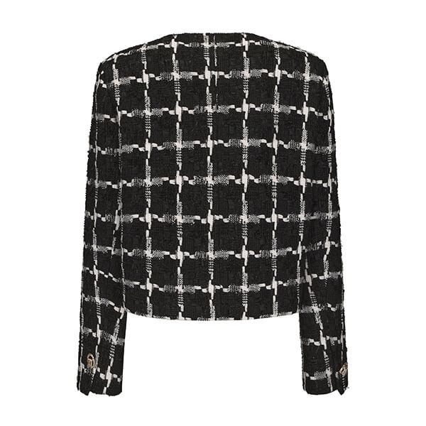 High Quality Custom Long Sleeve Opening Check Plaid Tassels Fringe Jacket Round Neck Women Tweed Jacket MZ0A3084